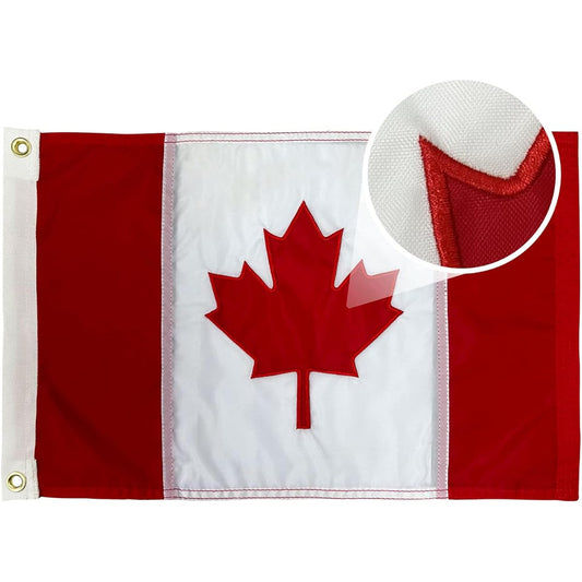 AMZFLAG Canadian Flag 12 x 18 Inch for Boats Embroidered Canadian Boat Flag Heavy Duty Double Sided Small Canadian Flag Maple Leaf Sewing Stripes 2 Brass Grommets