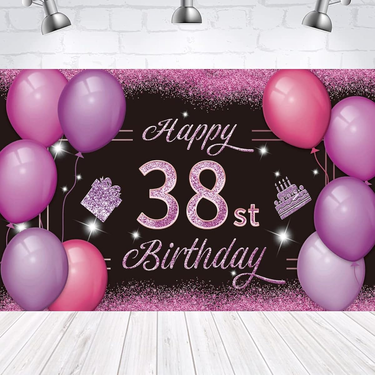 Happy 38st Birthday Backdrop Banner Pink Purple 38 Years Old Sign Poster 38 Birthday Party Supplies Anniversary Photo Booth Photography Background Birthday Party Decorations 72.8 x 43.3 Inch