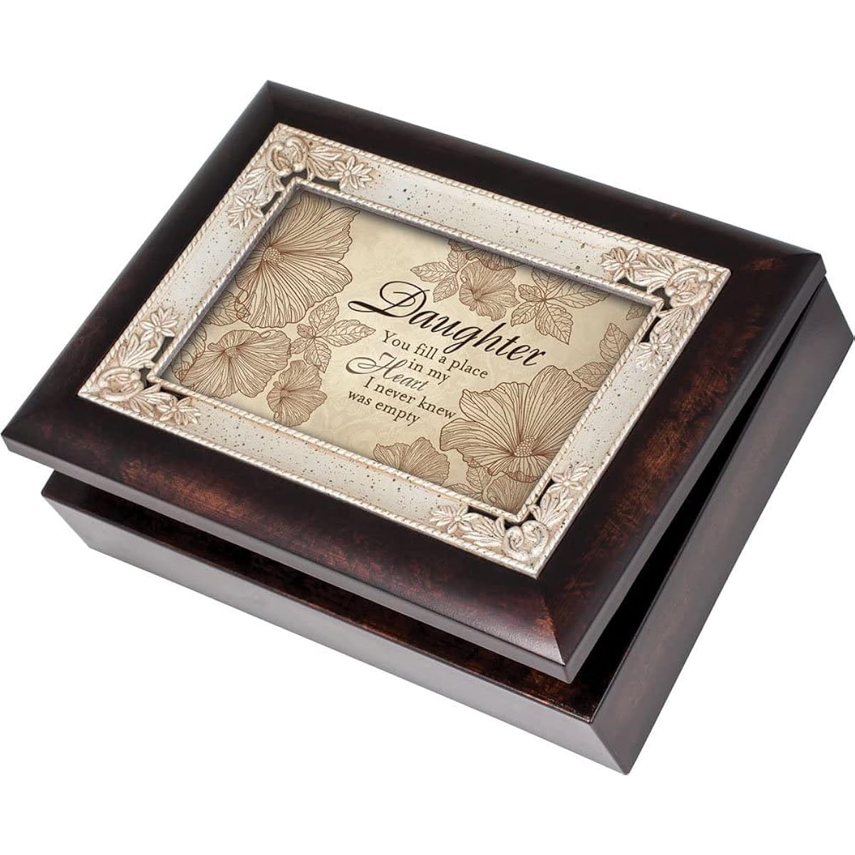 Cottage Garden Daughter Burlwood With Silver Inlay Italian Style Music Box / Jewellery Box Plays Light Up My Life