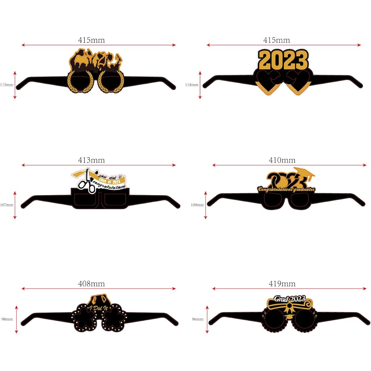 2023 Graduation Party Paper Glasses, 12pcs Graduation Decoration Paper Glasses Black & Gold Congratulations/Graduation Party Favors Glasses Full Set of Paper Glasses (Black & Gold)