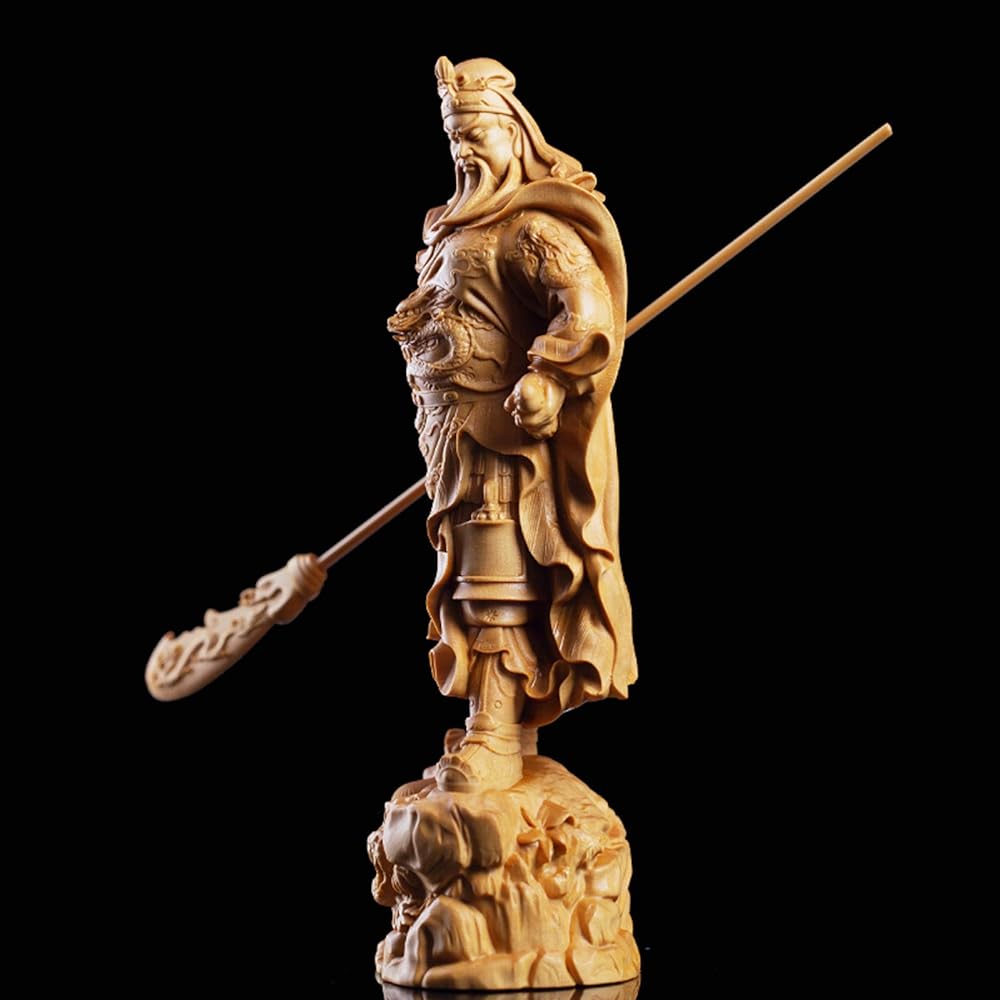 Romance of the Three Kingdoms Ornament, Guan Yu Statue, High Quality Natural Boxwood Wood Carving, Ornament, Traditional Chinese Art, Wooden Carving, Seiryu Kengetsu Sword, Increases Business Prosperity, Financial Luck (Height 12cm x Width 5.9cm x Depth