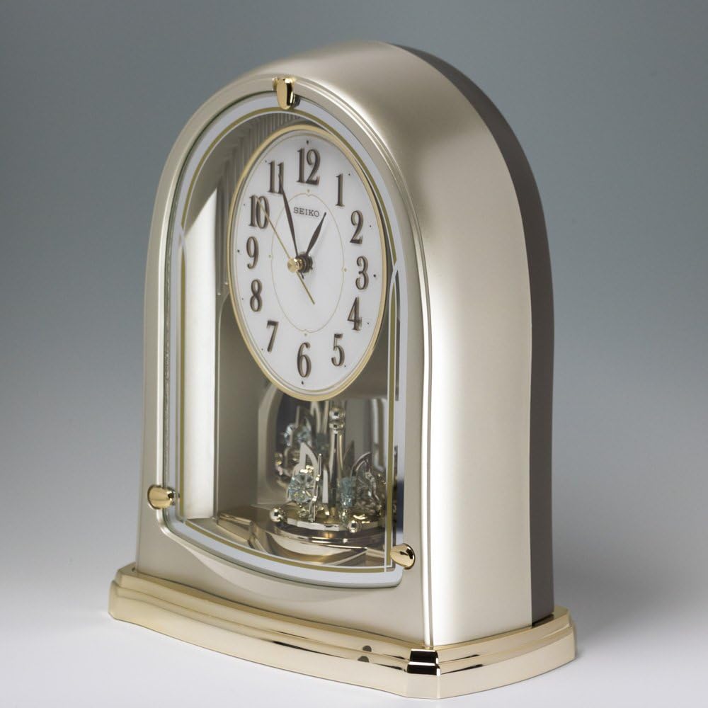 Seiko Clock Table Clock Radio Analog Rotating Ornament Light Gold Pearl BY241G SEIKO