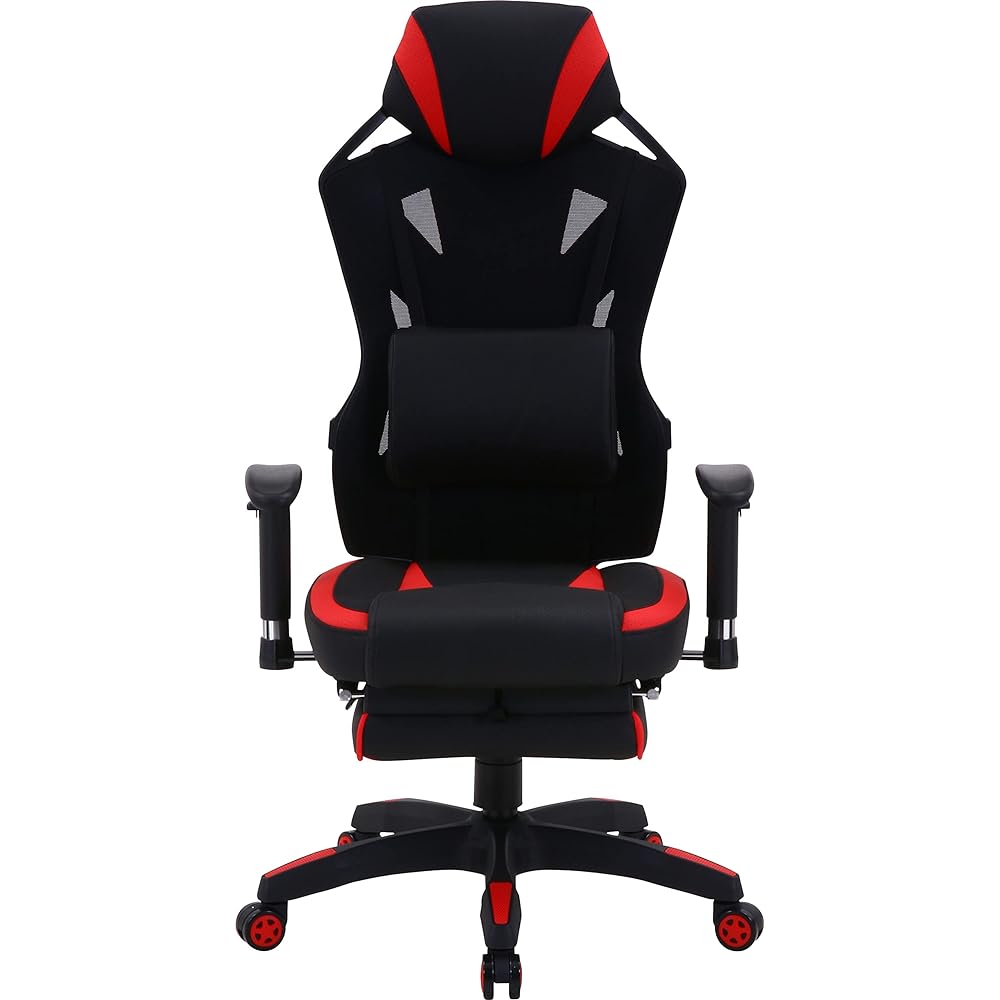 Fuji Boeki Gaming Chair Personal Chair Width 68.5 x Depth 65.5 x Height 118~125.5cm Red Mesh with Footrest Rotating Reclining Rays 19429