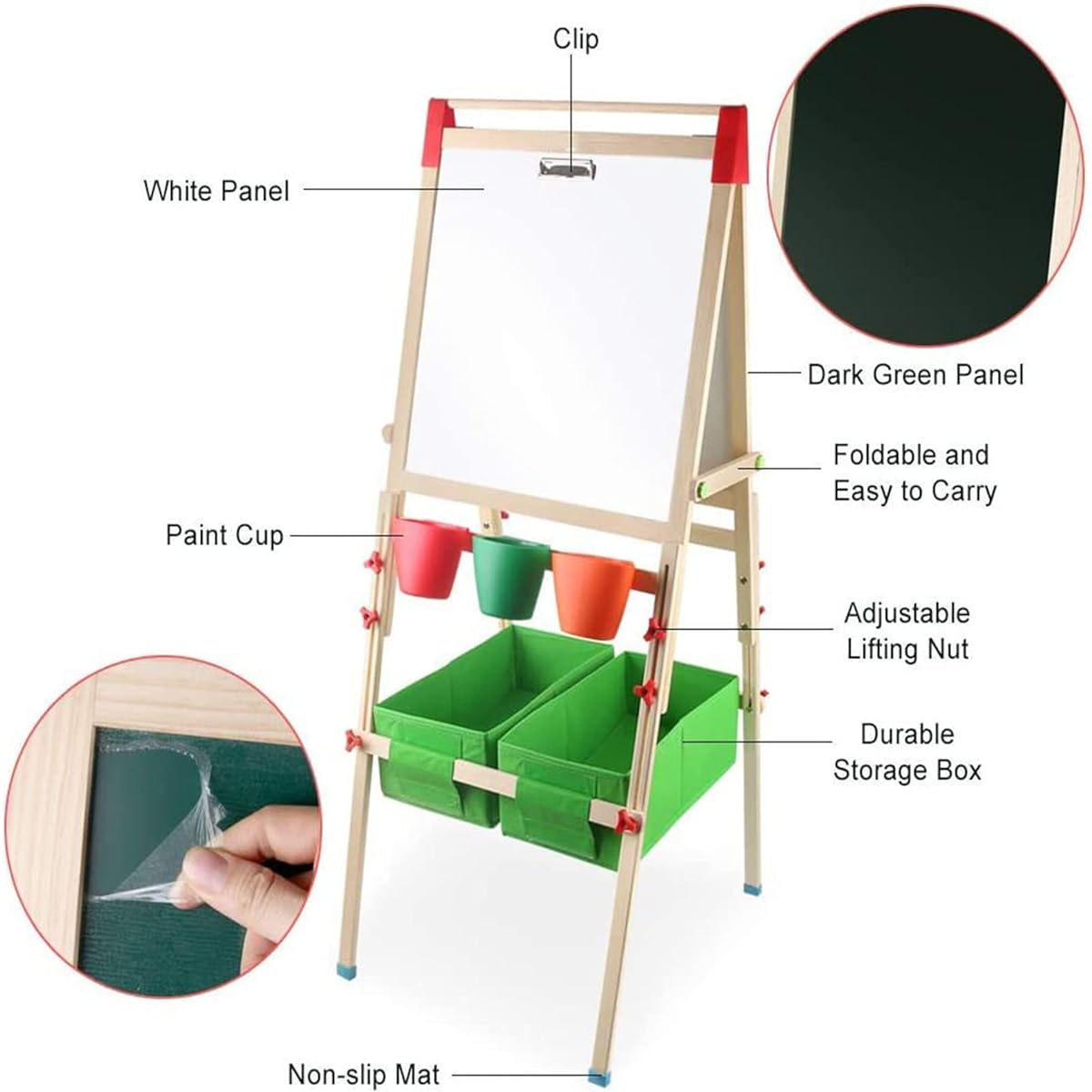 Art Easel for Kids Adjustable Double Sided Magnetic Board Paper Roll Storage & Accessories Standing Art Easel for Kids