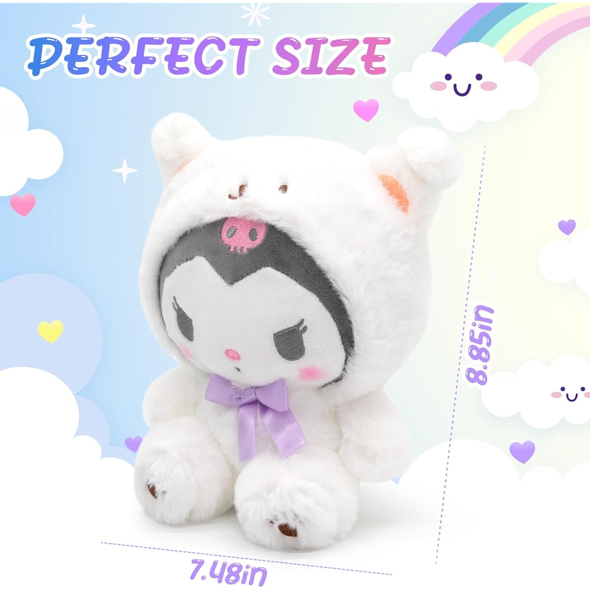 Cute Anime Plush Dolls 8 Inch Cartoon Stuffed Animal Figures Plush Pillow Toys Super Cute Cartoon Theme Party Favors Soft Lovely Stuffed Animals Gifts for Girls Teens Fans Birthday Decoration Purple Black
