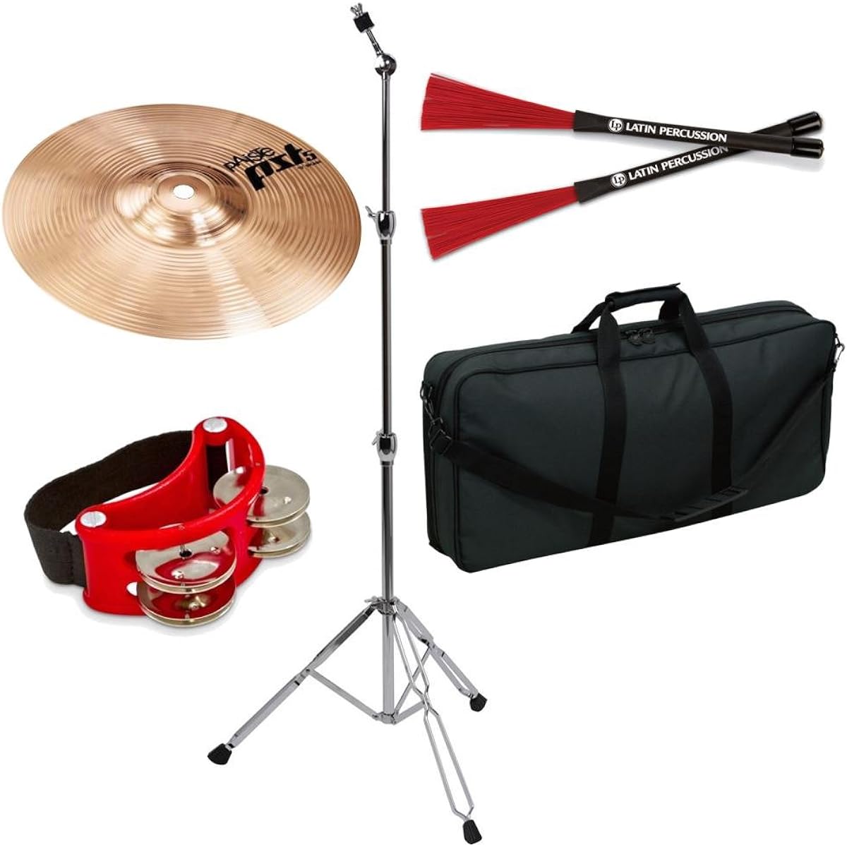 [For Cajon] PAiSTE PST-5N Splash 10 + CS-01 + LP-CCB + LP188 + TCB-200 Splash + Stand + Cajon Brush + Foot Tambourine + Carrying Bag Set