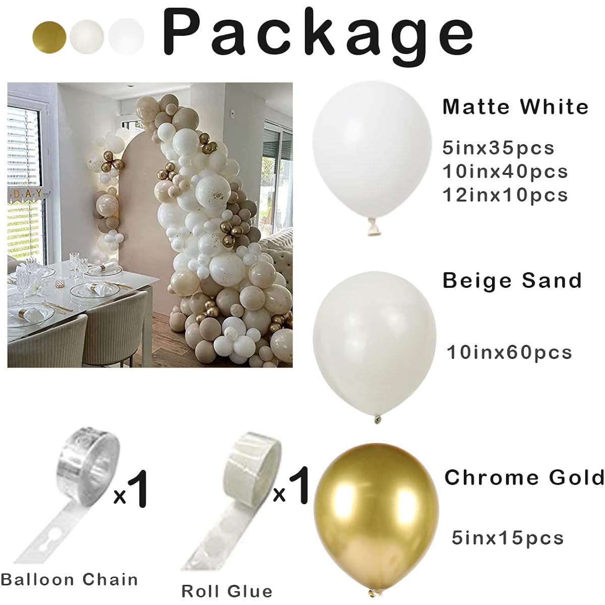 DEAPEICK 155 Pieces Beige Balloon Arch Garland Kit White Sand Happy Birthday Decorations Girls/Boys Gold Globe Wedding Party Decoration Supplies Backdrop (155 Pieces Beige White)