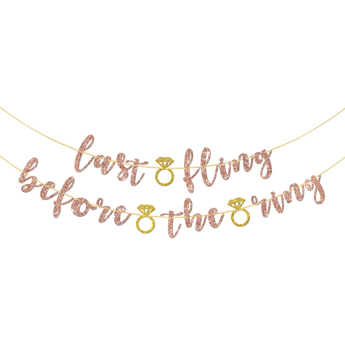 Halodete Last Fling Before the Ring Banner Engagement Banner Bridal Shower Wedding Party Garland Bunting Decorations Rose Gold Glitter