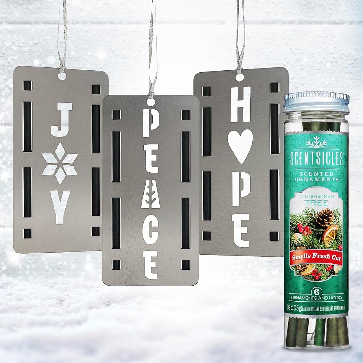 Scentsicles Trio Scented Ornament Holders + Sticks (Christmas Tree Scent) Includes 3 Scented Ornament Holders + 6 Scented Ornaments