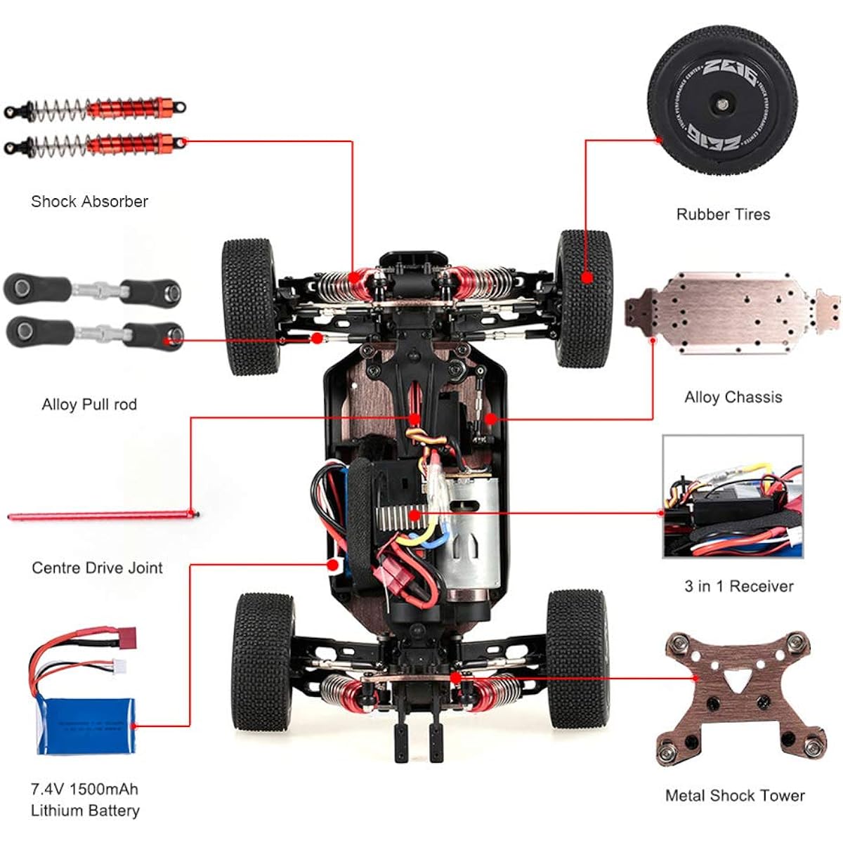 Radio Control Car, Funien S 144001 1/14 RC Car High Speed Racing Car 1500mAh Battery 60km/h 2.4GHz RC Buggy 4WD Off-road Drift Car RTR