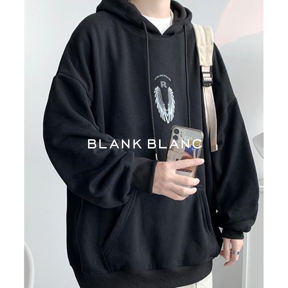 [BLANK BLANC] Hoodie Hoodie Men's Big Silhouette Feather Print Casual Loose Autumn/Winter B05