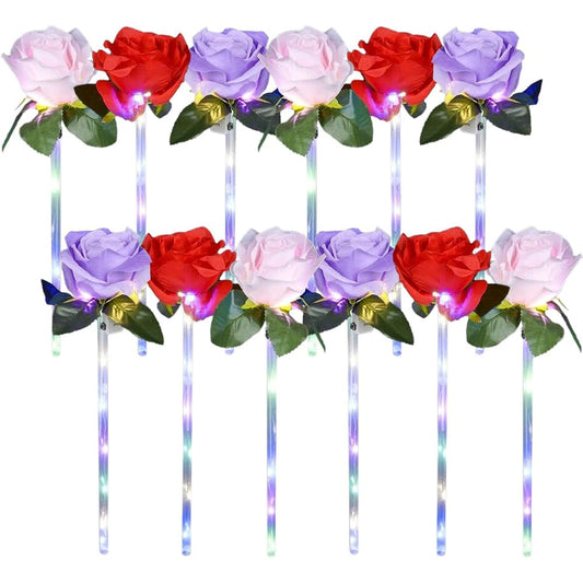 ArtCreativity Light Up Rose Wands for Kids, 12 Piece LED Rose Wand Set with Multiple Colors, Light Up Party Favors, Rose Party Decorations, 14" Tall LED Wands for Kids and Adults