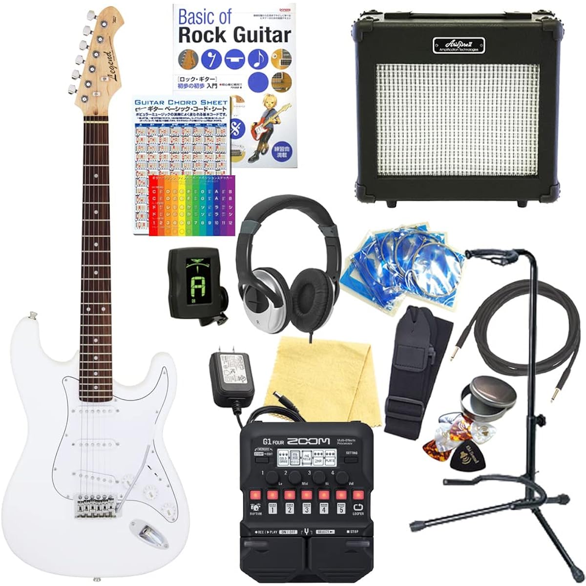 Electric Guitar Beginner Set Stratocaster Type 18-piece Set Legend LST-Z WH [ZOOM G1Four Multi-Effector Included]