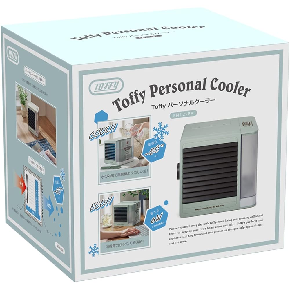[Toffy] Personal Cooler FN12 (Pale Aqua) Cooling Fan Room Temperature Ratio -5℃ Evaporation Heat Effect 6W Energy Saving Energy Saving Cold Sensitivity Includes LED Light Retro Cute FN12-PA