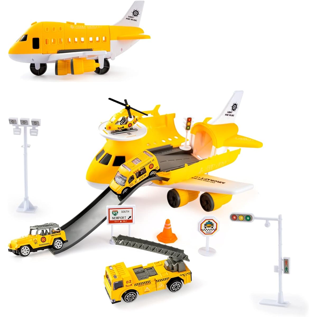 Tuko Transport Cargo Plane Car Toy Playset for Ages 3+ Boys and Girls (Yellow)