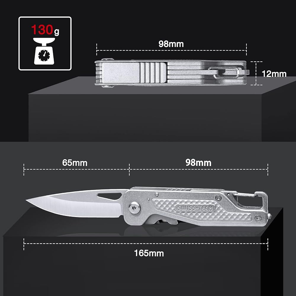 SWISS+TECH Multifunctional Knife Outdoor Multi Tool 13-IN-1 Multi Knife with Lock Function Foldable DIY Camping Outdoor Fishing Mountain Climbing Disaster Prevention Army Knife