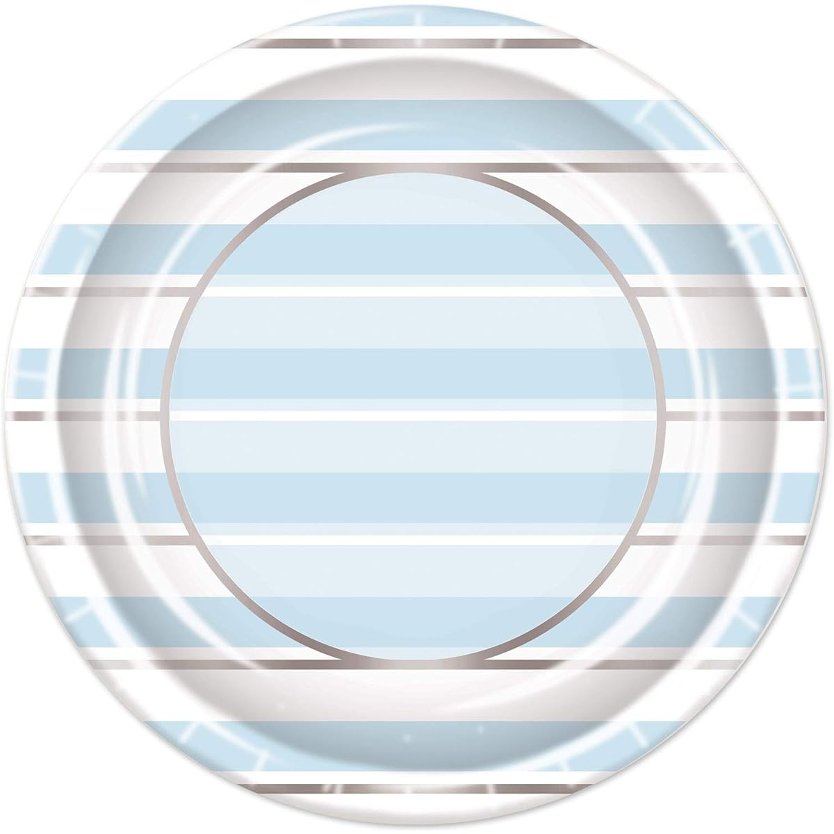 Beistle Striped Paper Plates 16 pcs 1st Birthday Tableware Boy Baby Shower Party Supplies 9 Inch Light Blue/White/Silver