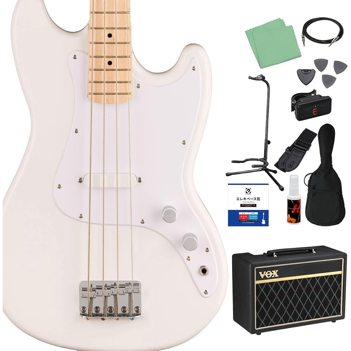 Squier by Fender SONIC BRONCO BASS Arctic White 12-piece bass beginner set [with VOX amp] Short scale Maple fingerboard Squier/Squier