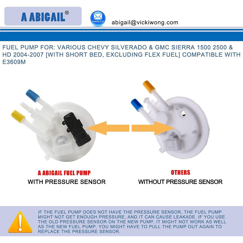 Fuel Pump 2004 2005 2006 2007 Chevrolet Silverado 1500 2500 HD & GMC Sierra 1500 2500 & HD 4.3L 4.8L 5.3L 6.0L E3609M (Short Bed, Excluding Flex Fuel)
