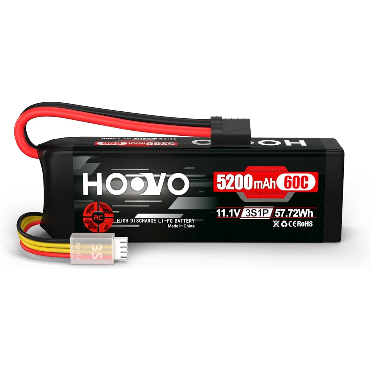 HOOVO 3S Lipo Battery 11.1V 5200mAh 60C TR Plug Soft Case RC Battery for RC Car RC Truck Airplane Helicopter Boat Racing RC Hobby