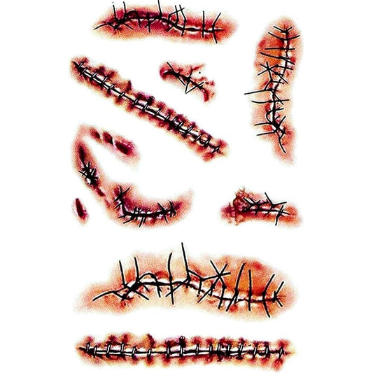 10 Sheets Halloween Temporary Tattoos Fake Blood Zombie Scar Tattoos for Halloween Party Party Supplies Paper Treat Bags