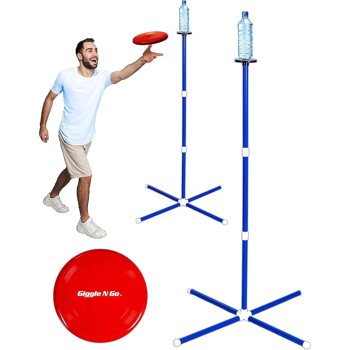 GIGGLE N GO Knock Off Toss Game - This Outdoor Game's a Very Challenging, but Highly Addictive Flying Disc Game - Unlike Some, You Can Play Ours on All 3 Surfaces, Sand, Concrete or Lawn Games