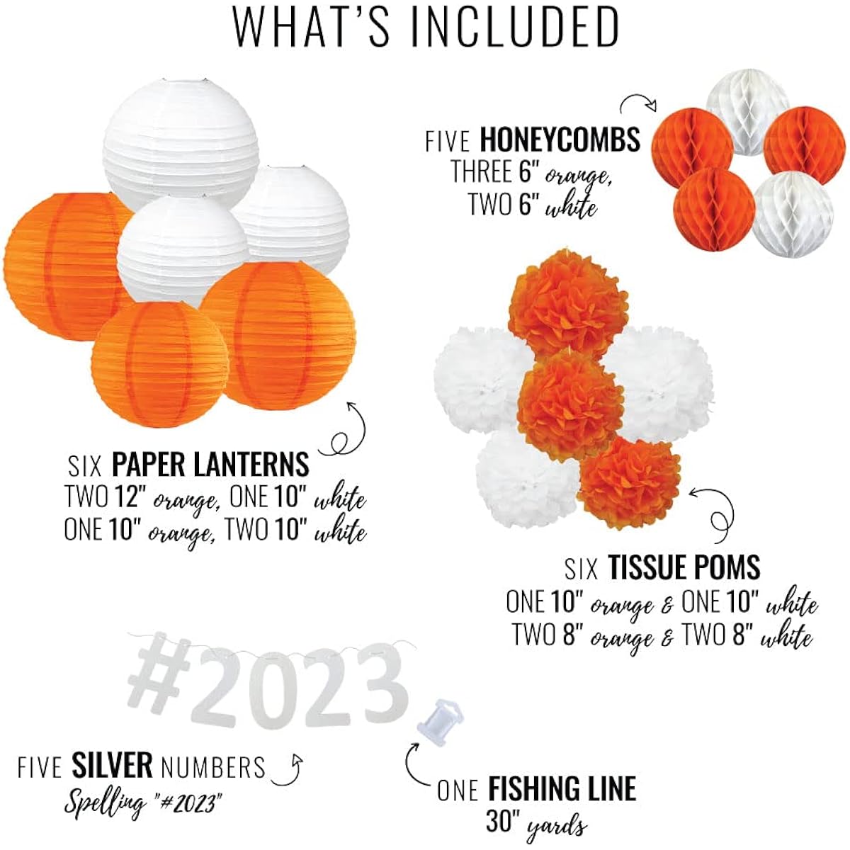 Just Artifacts 23pcs Hanging Paper Lantern Decoration Kit for Graduation (Orange & White)