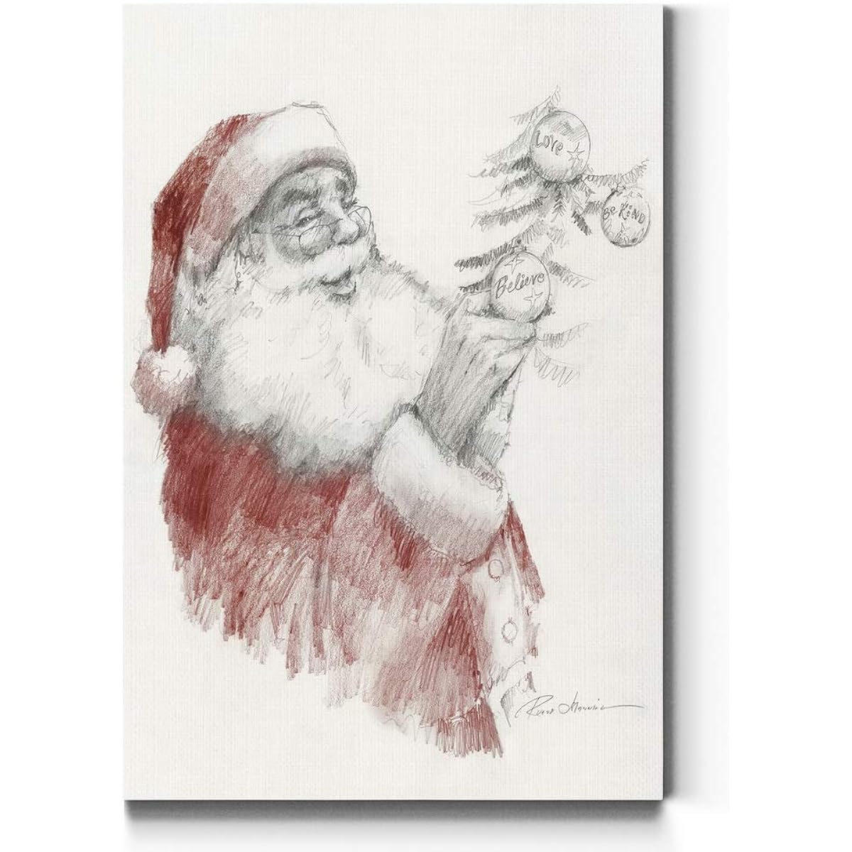 Renditions Gallery Santa and Ornaments Wall Art Christmas & Winter Decor Laughing Santa Holiday Decor Premium Gallery Wrapped Canvas Decor Ready to Hang 18" H x 27" W Made in the USA