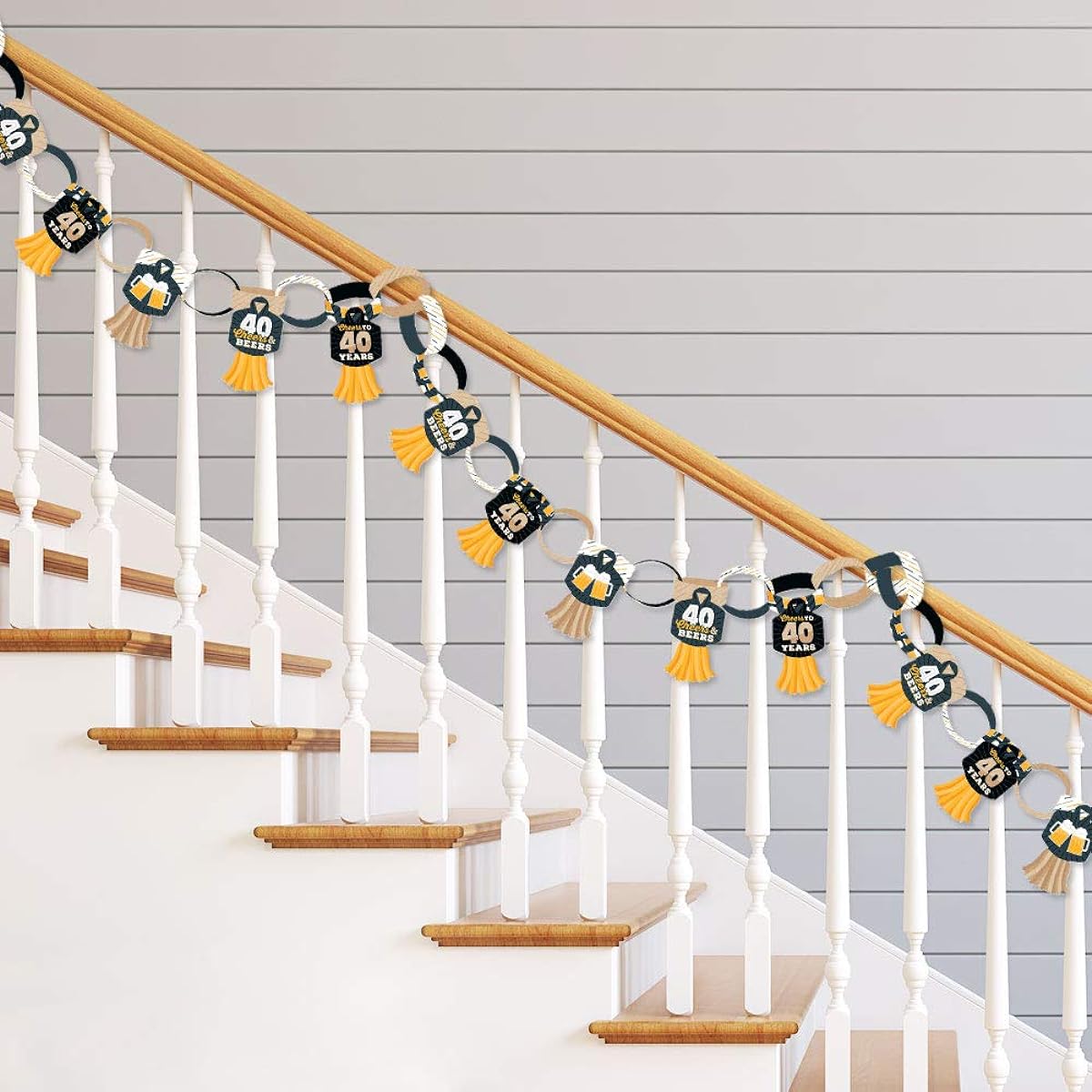Big Dot of Happiness Cheers and Beers Chain to 40 90 Links and Paper Tassels Decoration Kit 40th Birthday Party Paper Chain Garland 21 Feet