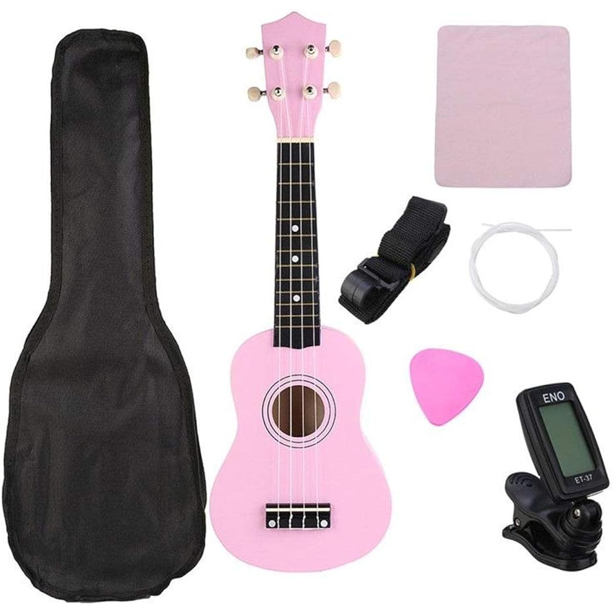 Classical Guitar Gigabit Guitar Tuner Small Pink Small Treble Guitar 21 Inch Economic UKE Ukulele Musical Instrument with String Bag Easy to Learn and Play (Color: Pink, Size: 53 x 17 x 5cm)