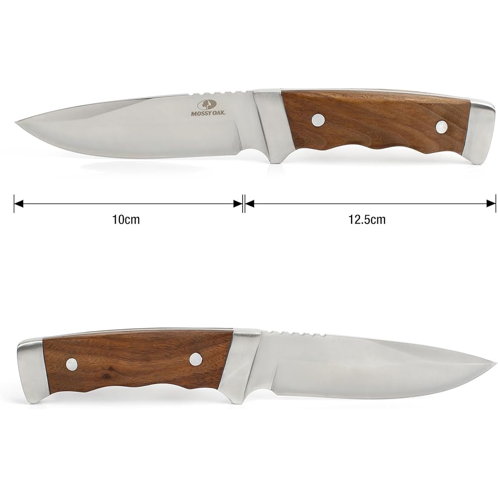 MOSSY OAK Knife, Outdoor Knife, Sheath Knife, Full Tang Structure, Total Length 225mm, Natural Wood Handle, For Mountain Climbing, Camping, Trekking, Fishing, Home Use, DIY, Disaster Prevention, Comes with Dedicated Sheath