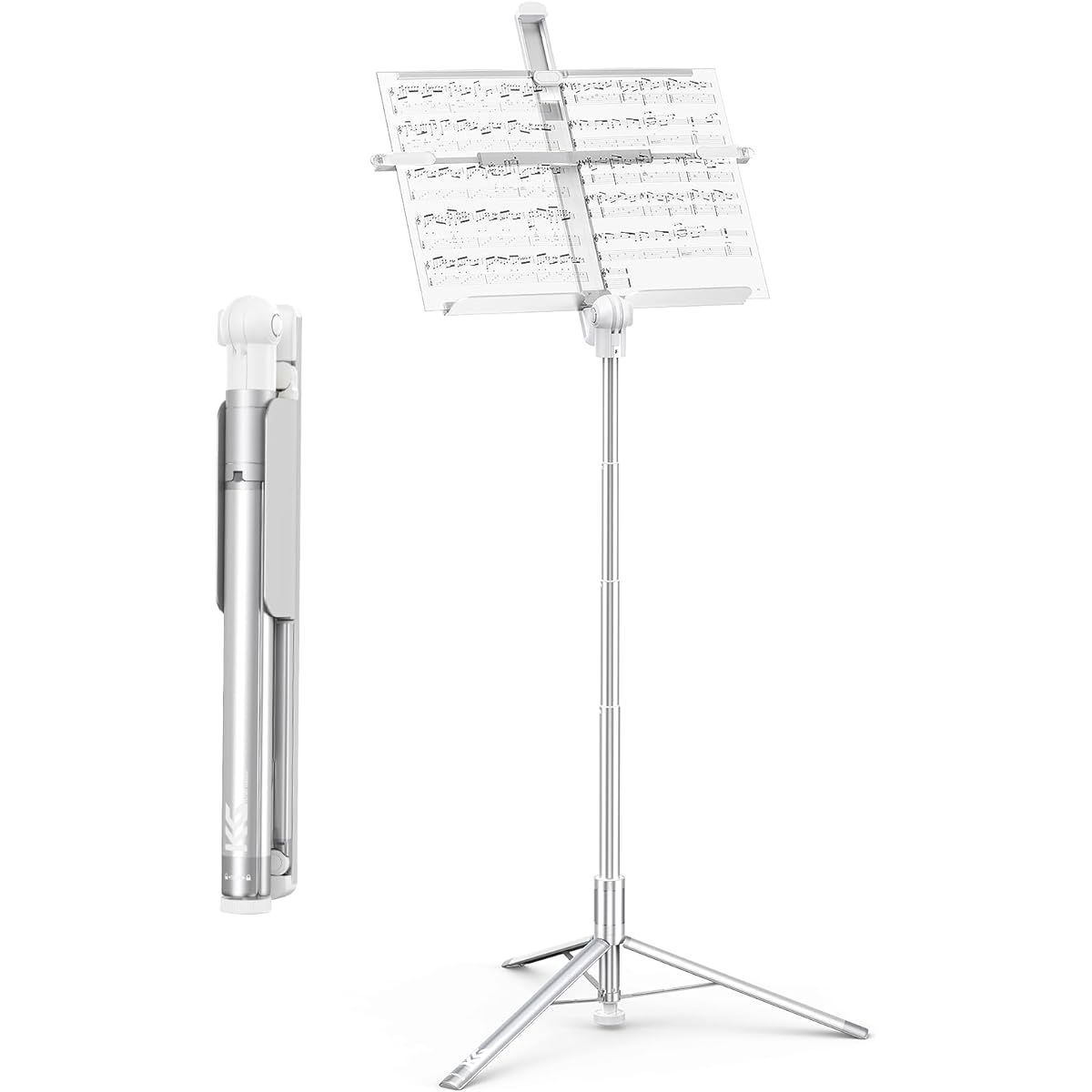 KraftGeek 66" Music Stand for Sheet Music, Portable Foldable for Musicians and Instrumental Players, Adjustable Music Tray with Page Holder Clip, No Assembly Required