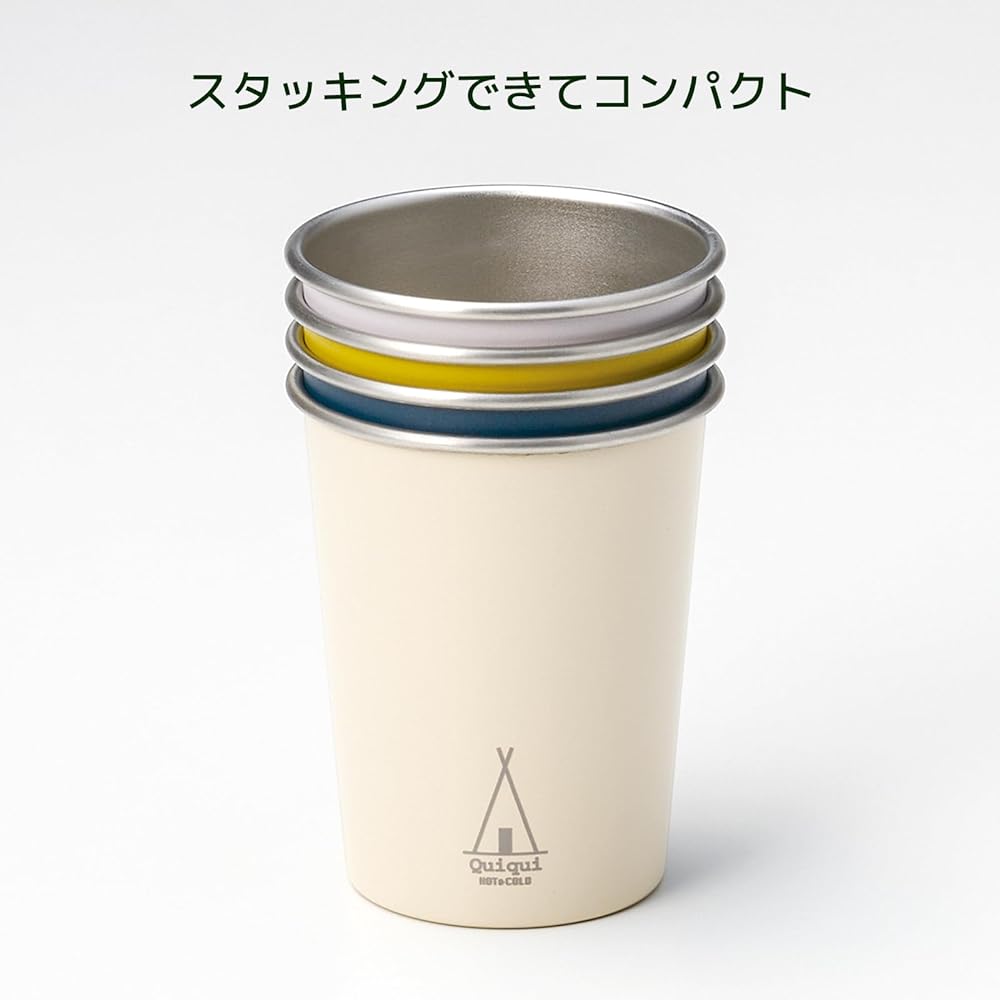 OGURA Outdoor Stainless Steel Cup Set of 4 250ml Tumbler Camping Stacking with Storage Pouch