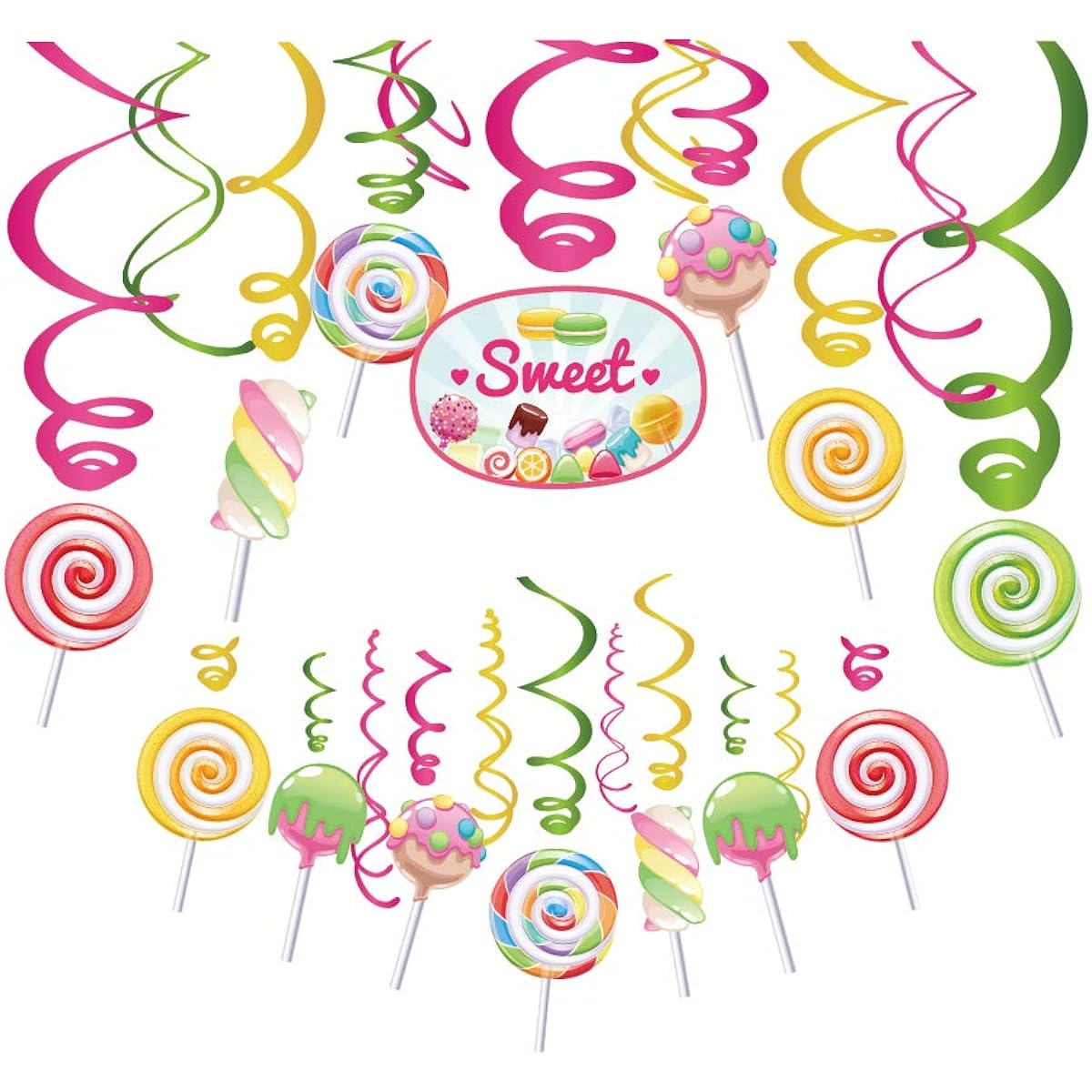 CandyLand 30pcs Hanging Swirl Decorations Lollipop Decorations for Girls, Boys, Kids, Home, Classroom, Office, Baby Shower