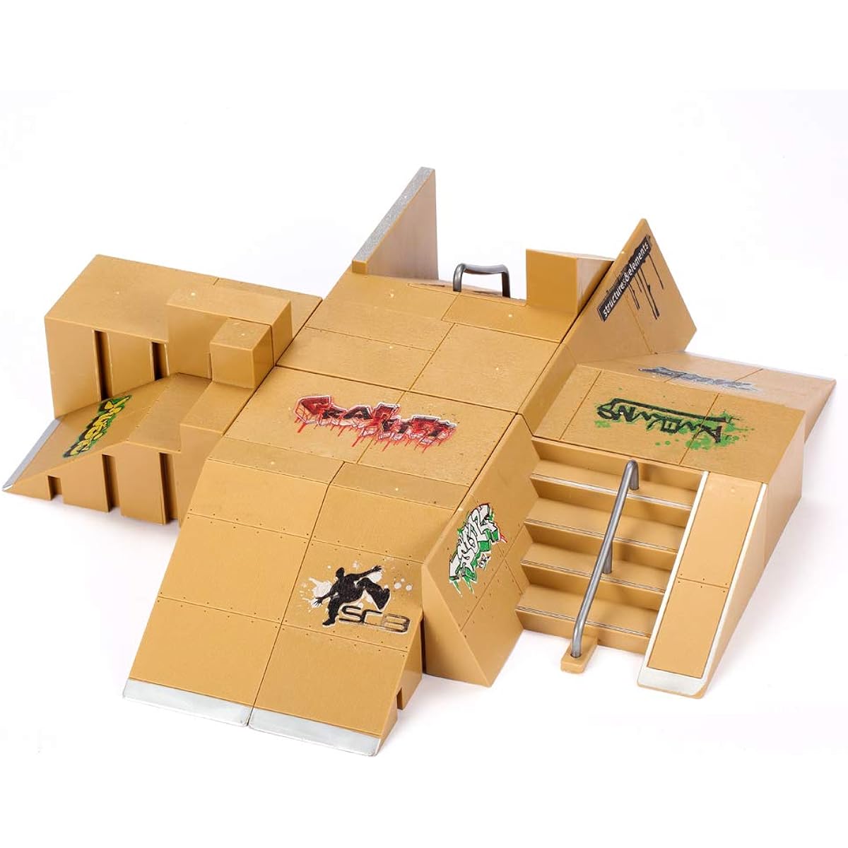 fashionbeautybuy Skate Park Kit Parts Fingerboard Slope Rail Skate Park Fingerboard Handrail Mini Scareboard Accessories Games Toys 5pcs 8pcs 11pcs (11pcs)