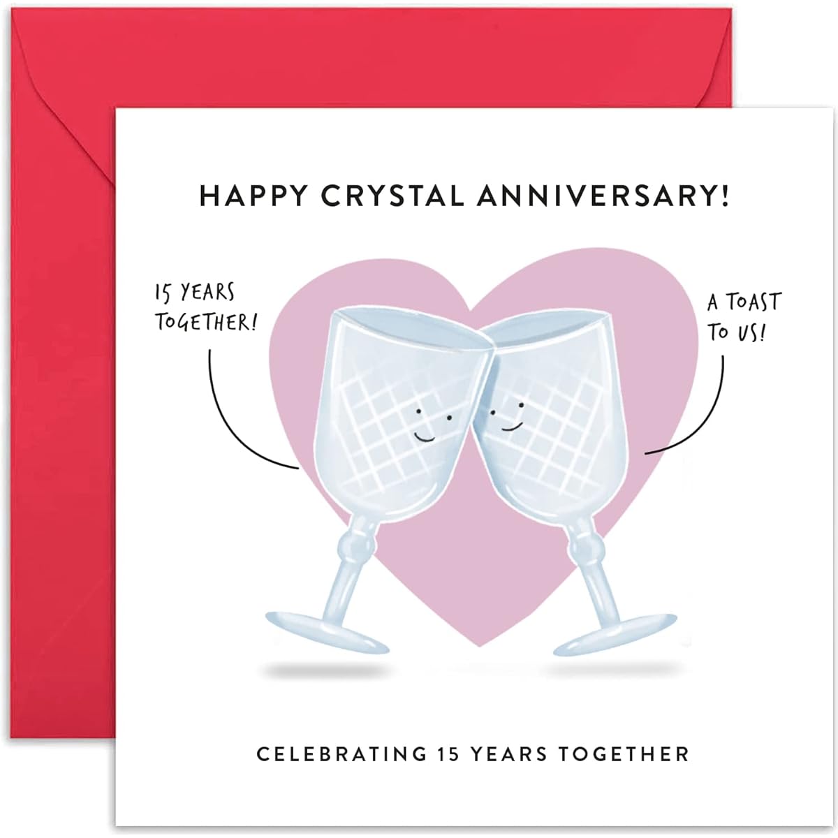Old English Co. 15th Wedding Anniversary Card for Husband and Wife - Cute Funny Crystal Anniversary Greeting Card | Joke Humor 15th Anniversary for Him and Her | Blank Inside & Includes Envelope