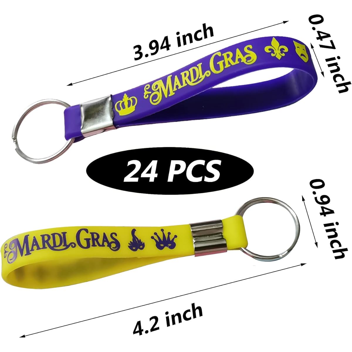 CupaPlay 24 Pieces Mardi Gras Party Rubber Keychains Mardi Gras Carnival Birthday Party Favors Goodie Bag Stuffer Gift Prize for Boys Girls