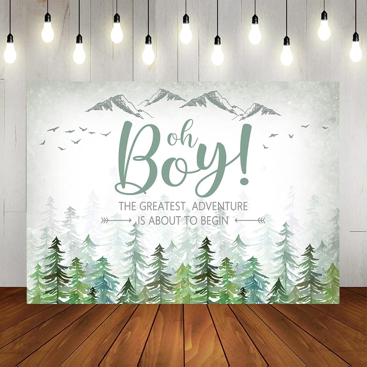Lofaris Adventure Awaits Baby Shower Backdrop Boy Forest Green Mountain Outdoor Hunting Tree Forest Animal Backdrop The Greatest Adventure is About to Begin Newborn Baby Party Decoration 7x5ft