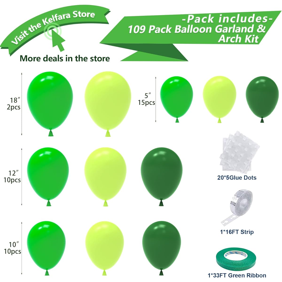 Kelfara Green Balloon Garland Kit 109pcs