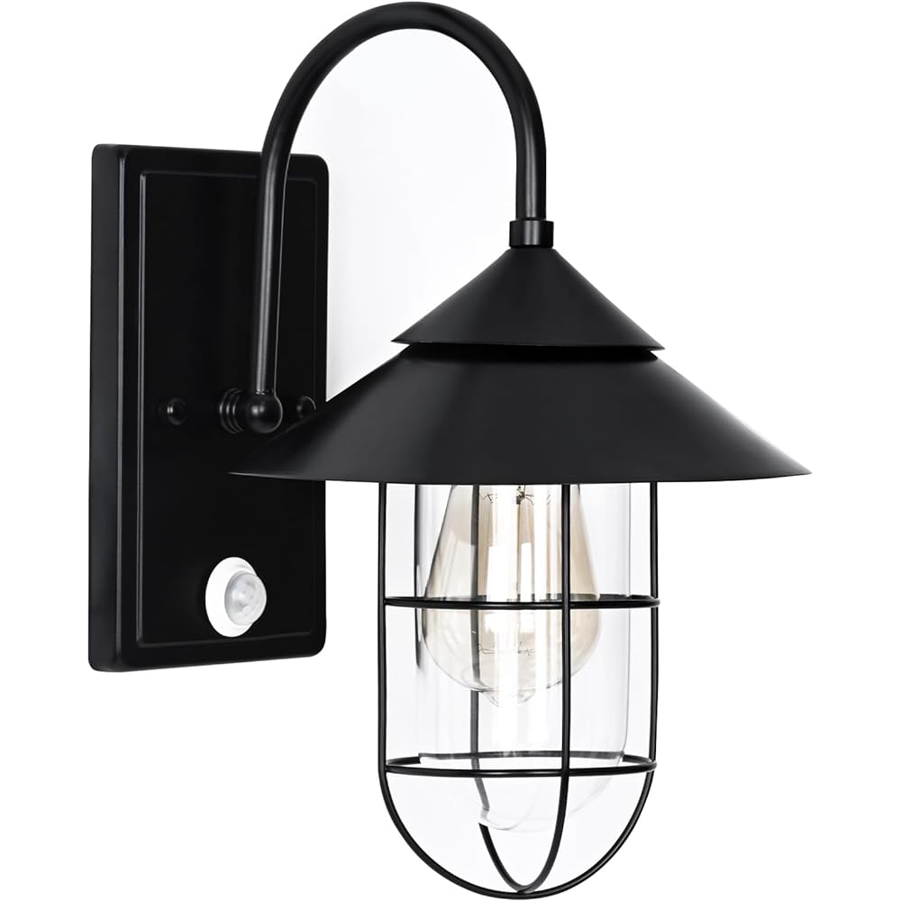 Athbavib Entrance Light, Motion Sensor Light, Bracket Light, Outdoor, Waterproof, Set of 1, Nordic, Retro Style, Simple, Black, Porch Light, Wall Light, Portal Post Light, Compatible with E27 Base