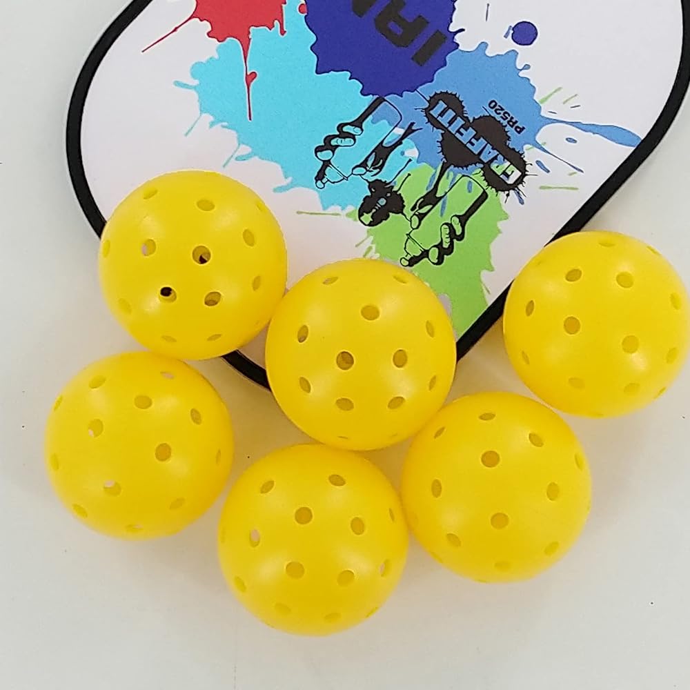 Pickleball Balls Outdoor Yellow Sports 6 Pieces with Storage Bag 40 Holes PE Accessories Performance Integrated Pickleballs Outdoor