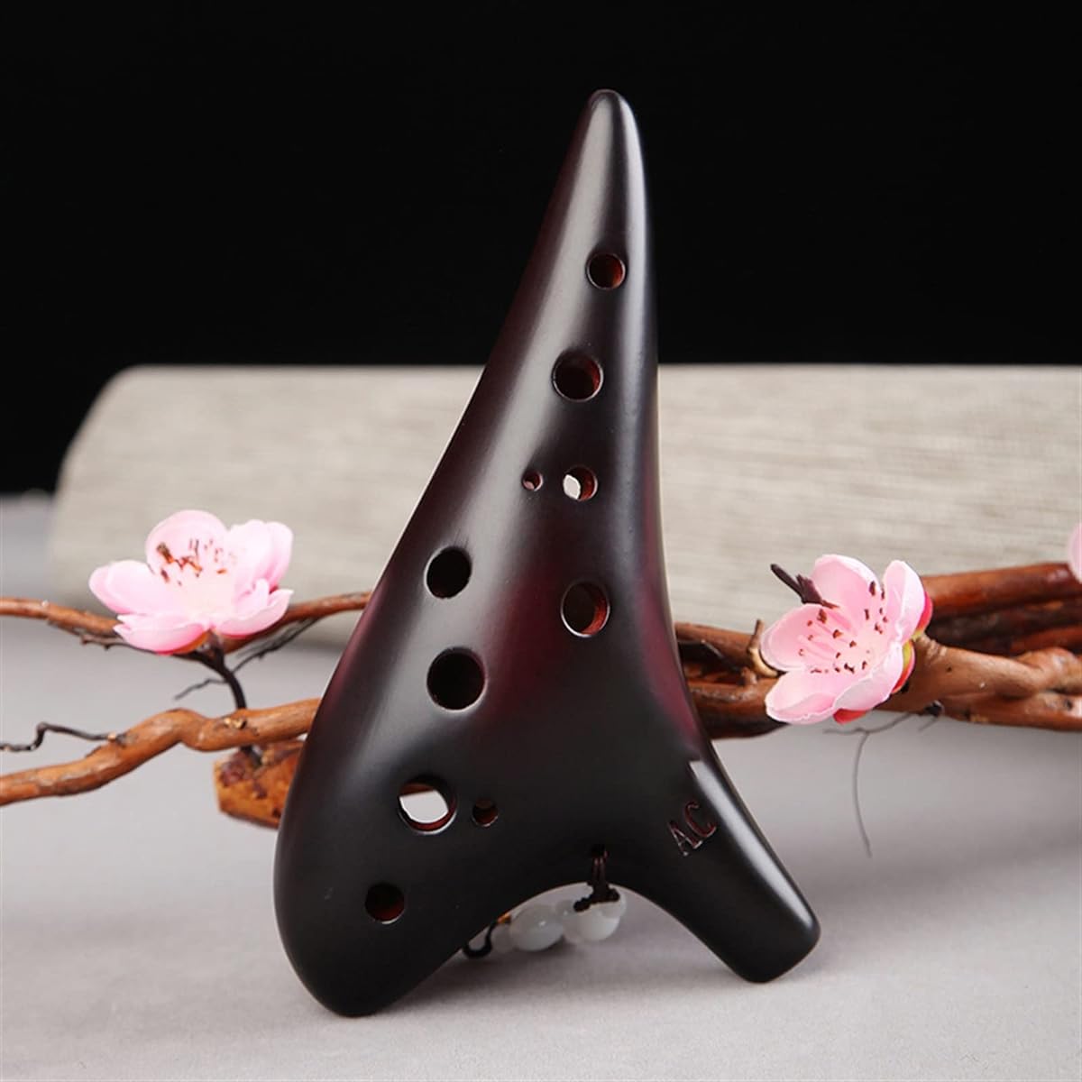 Student Ocarina Musical Instrument 12 Holes Alto C Tone Ocarina Smoked Ceramic Ocarina with Protective Bag Ocarina Musical Instrument