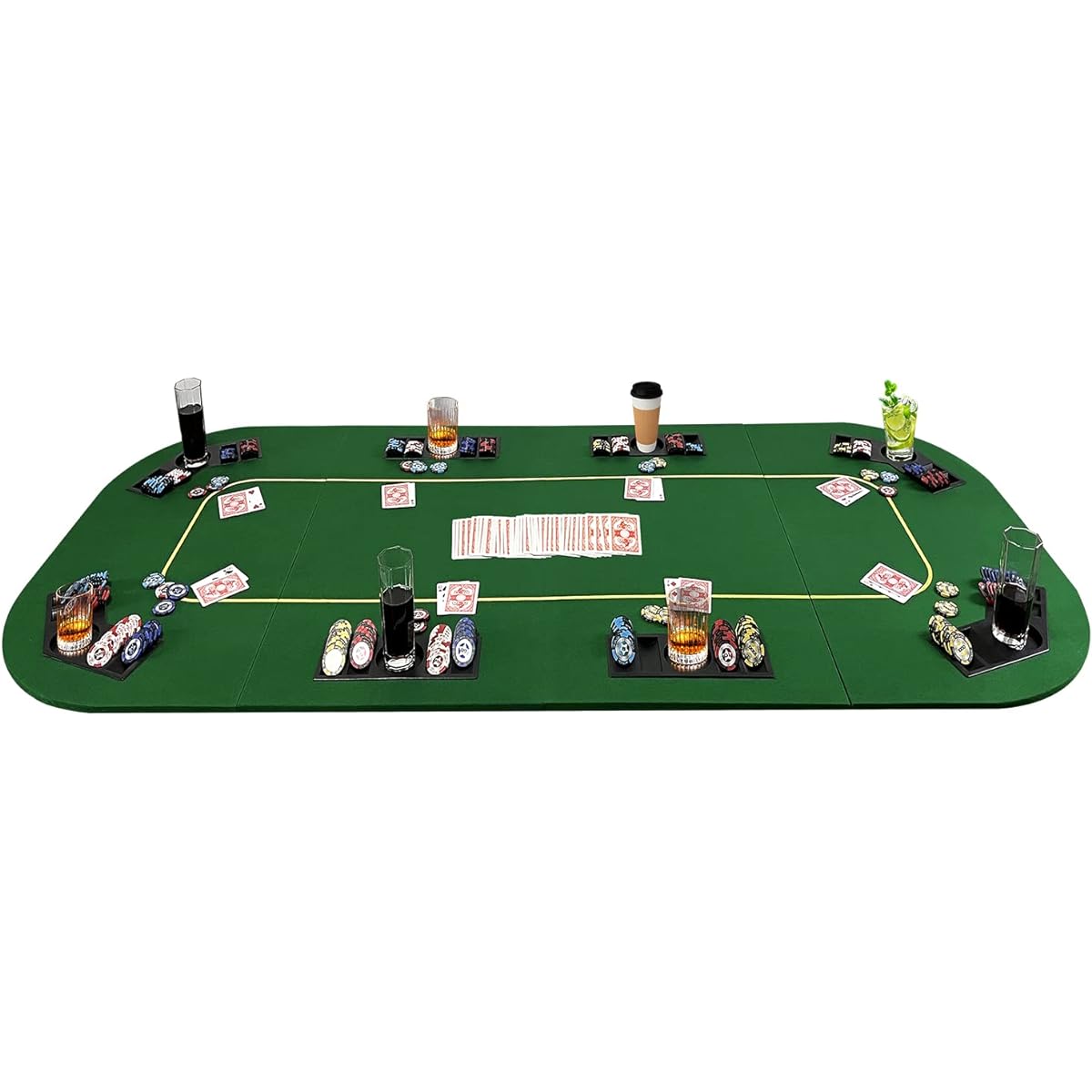 79 x 36 Inch Foldable Poker Table Top Rectangular Poker Table Topper Green Felt with Chip Tray & Cup Holder Professional Texas Hold'em Poker Table Mat with Carry Bag for Card Casino Games