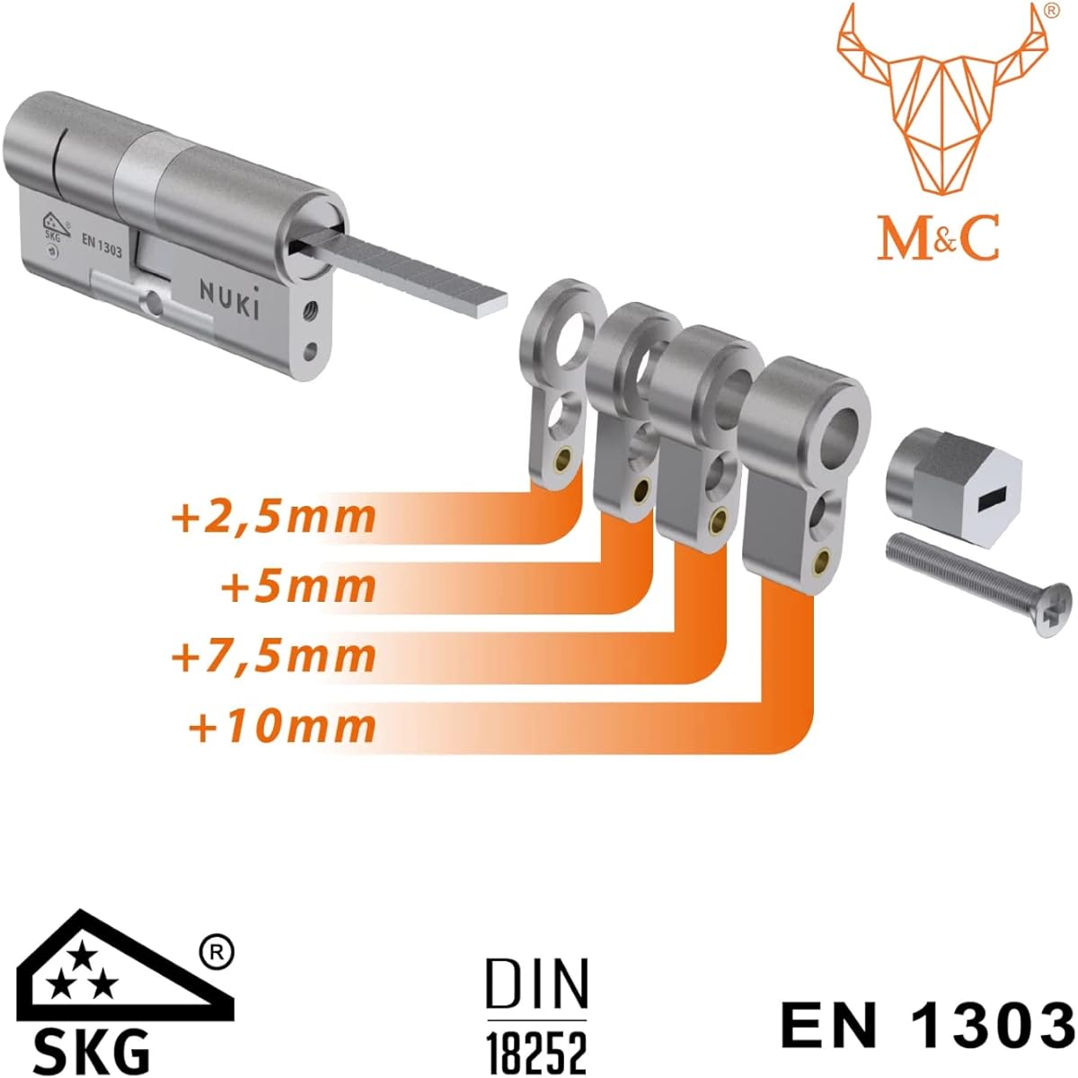 Nuki Universal Cylinder, Lock Cylinder for Nuki Smart Lock, Maximum Security Class SKG***, with Emergency and Danger Function, Set of 5 Keys, Accessory for Electronic Locks
