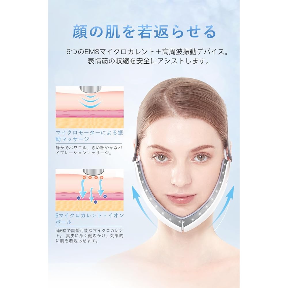 Facial Beauty Device, Face Belt, EMS, Facial, Home Beauty Salon, Equipped with 2-light LED, Remote Control Operation, 3 Modes, Levels, USB Rechargeable, Unisex, Present, Gift for Her, Popular, Japanese Instruction Manual Included