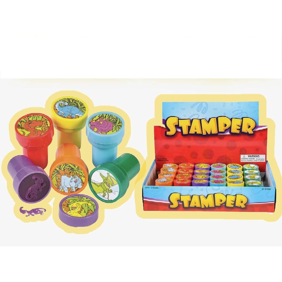 Dinosaur Stampers 24 Pack - Cute Party Favors Ages - Great for Crafts! Great for Dinosaur Themed Parties! - Birthday Parties, School Parties! - Fun Party Prizes!