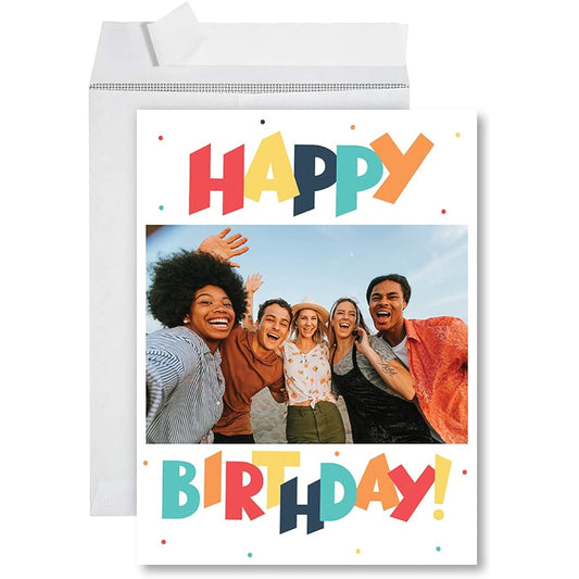 Andaz Press 8.5"x11" Jumbo Happy Birthday Card with Envelope for Her, Mother, Him, Birthday Anniversary Gift, Colorful Custom Photo Greeting Card, Birthday Gift
