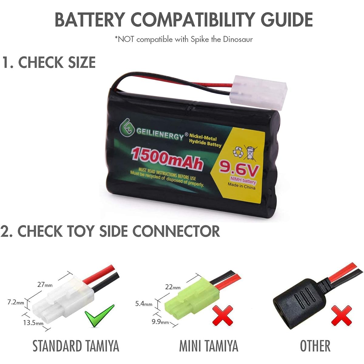 BAOBIAN 9.6V 1500mAh NiMH Battery High Capacity Rechargeable RC Battery with Standard Tamiya Connector for RC Car Boat Robot OTC Genisys 239180 & EVO Scanner (2 Pack)