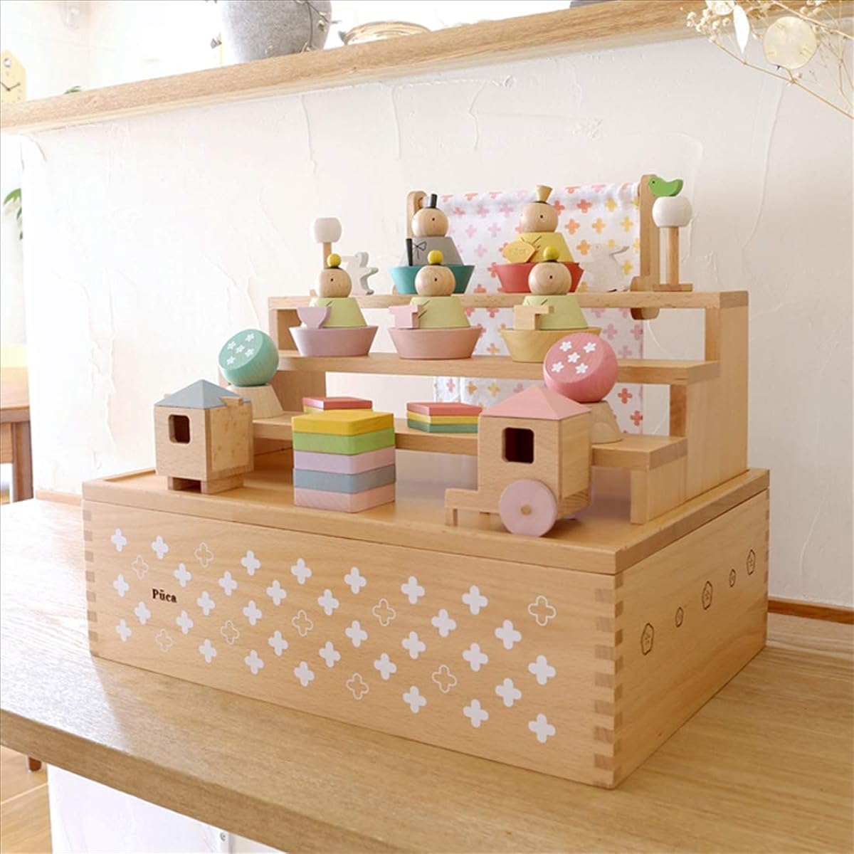 Puca Hina Doll HAKO Puca Hina Doll Storage Decoration Five Person Decoration Compact Mini Wooden Hina Doll Building Blocks