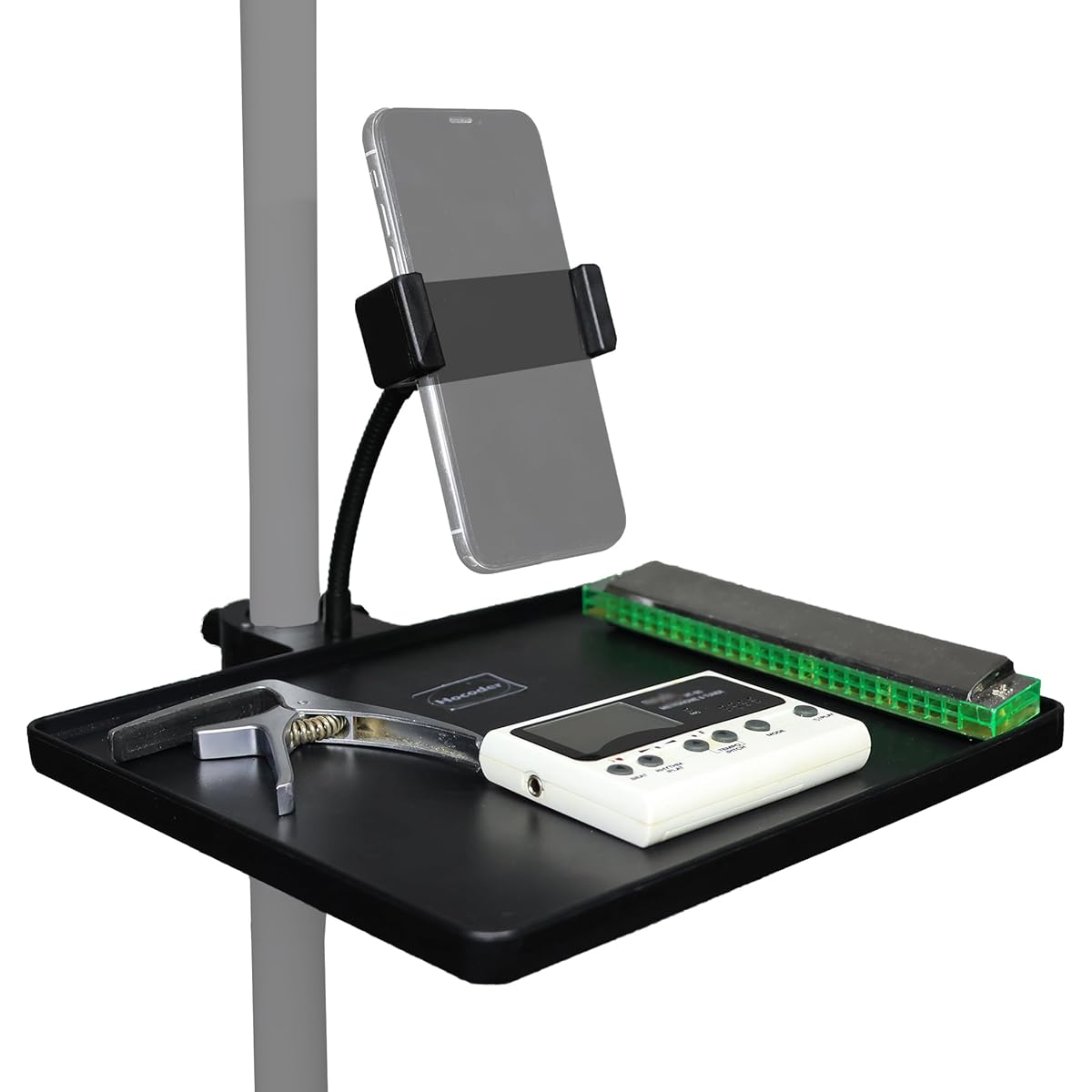 Hocoder Utility Microphone Stand Tray with Phone Holder, Adjustable Microphone Stand Tray Clamp-on Music Seat Stand for Recording/Live Streaming/Karaoke